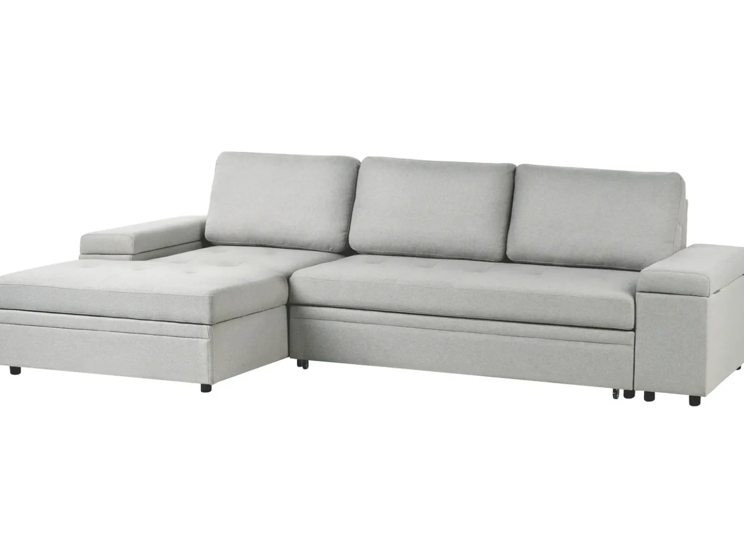 Divano letto angolare 3 posti HRISEY Lino sintetico Grigio chiaro con contenitore Lato destro