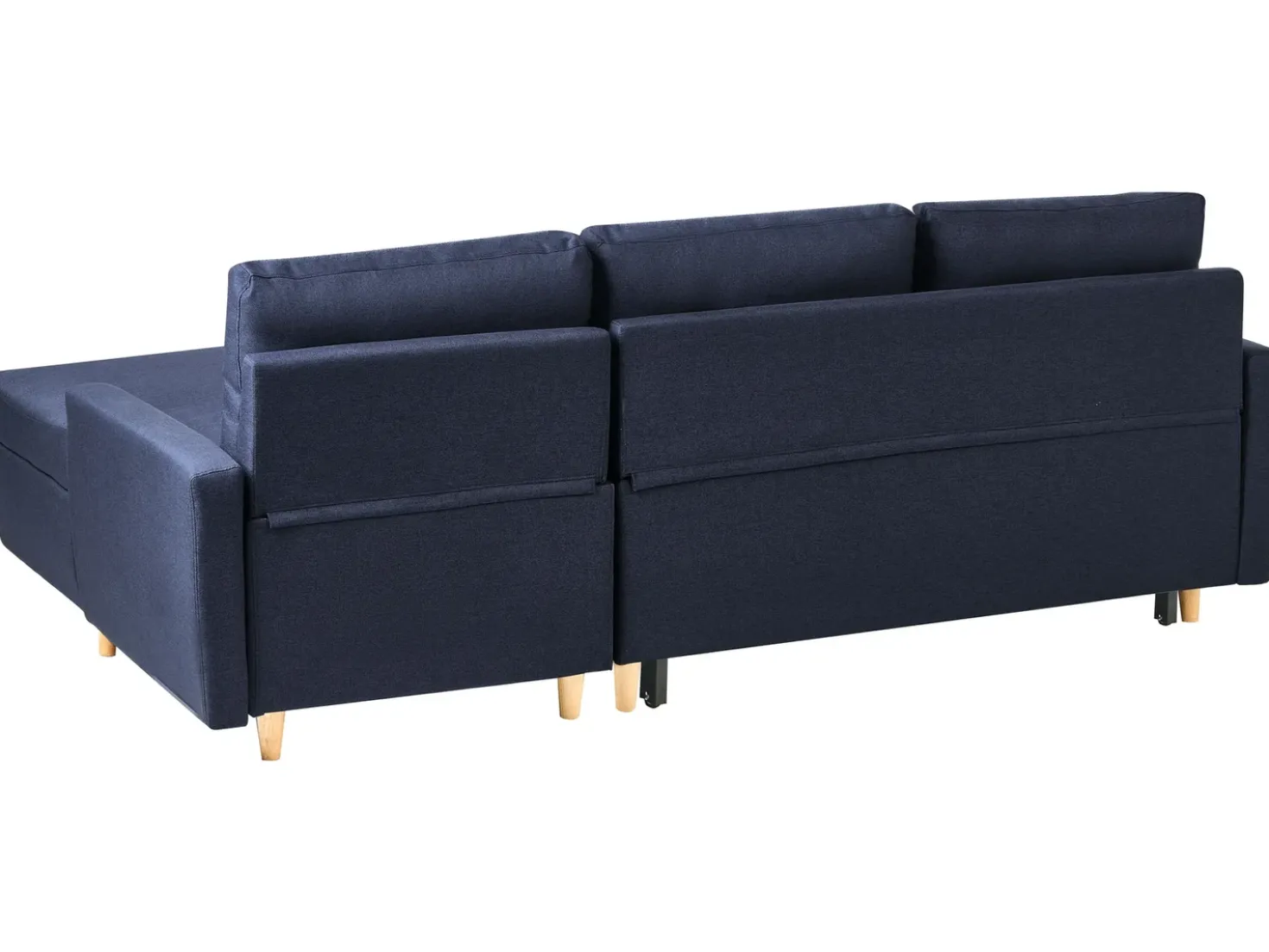 Divano letto angolare 4 posti FLAKK Tessuto Blu marino con contenitore Lato Sinistro