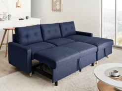 Divano letto angolare 4 posti FLAKK Tessuto Blu marino con contenitore Lato Sinistro