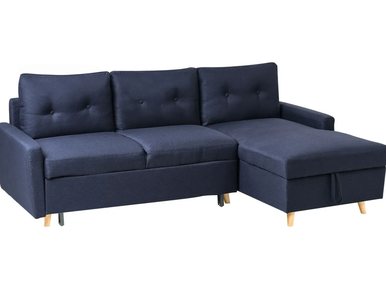 Divano letto angolare 4 posti FLAKK Tessuto Blu marino con contenitore Lato Sinistro