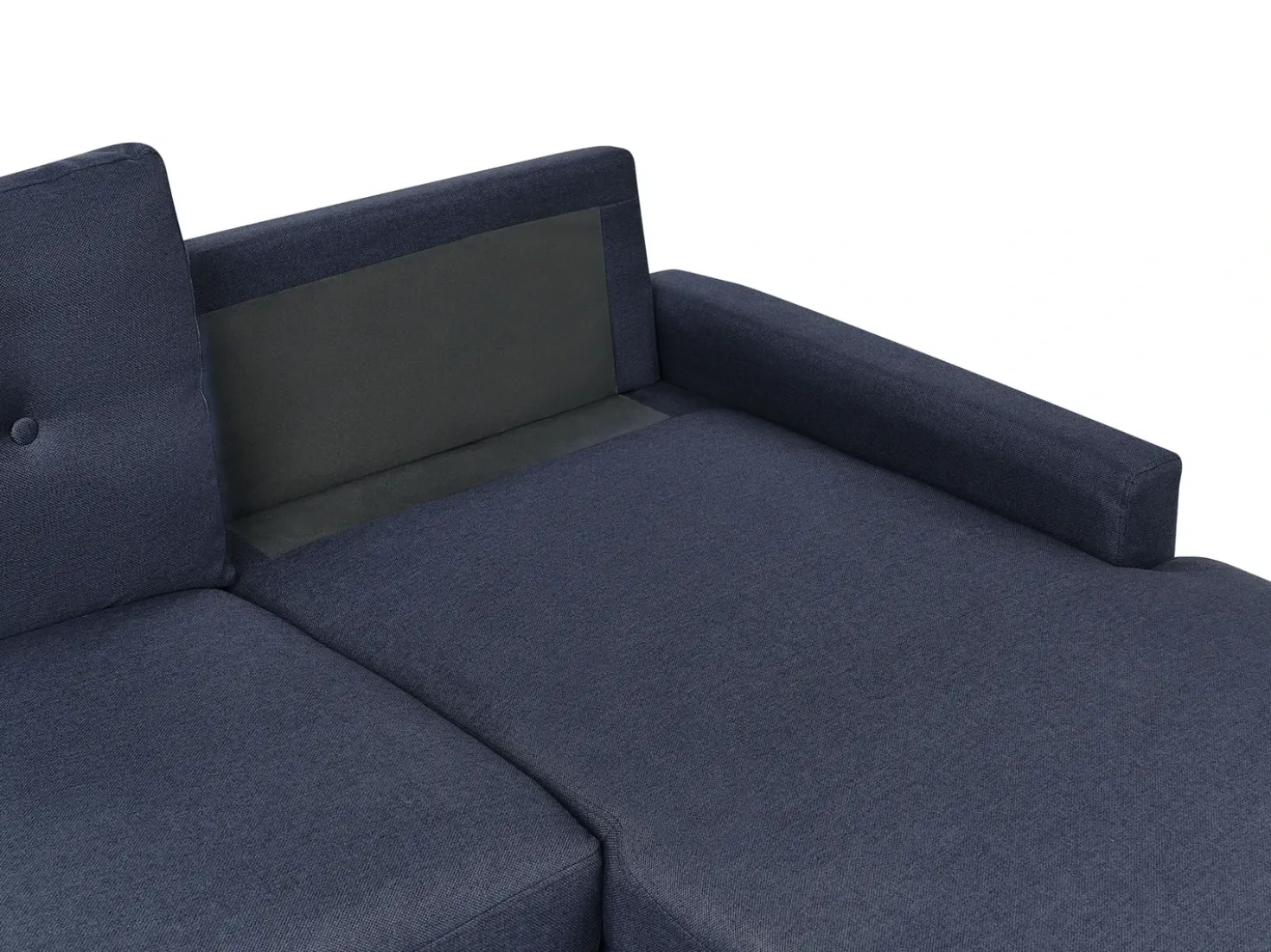 Divano letto angolare 4 posti FLAKK Tessuto Blu marino con contenitore Lato Sinistro