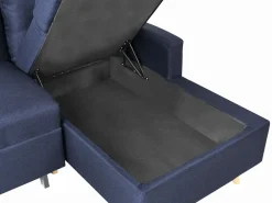 Divano letto angolare 4 posti FLAKK Tessuto Blu marino con contenitore Lato Sinistro