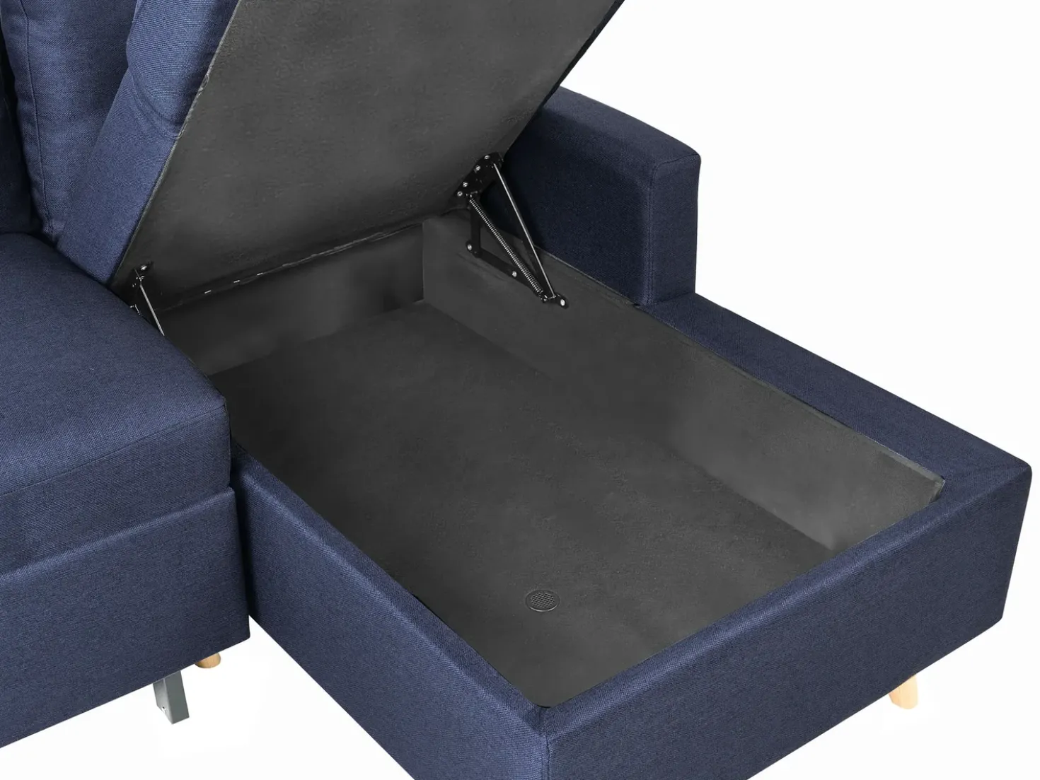 Divano letto angolare 4 posti FLAKK Tessuto Blu marino con contenitore Lato Sinistro