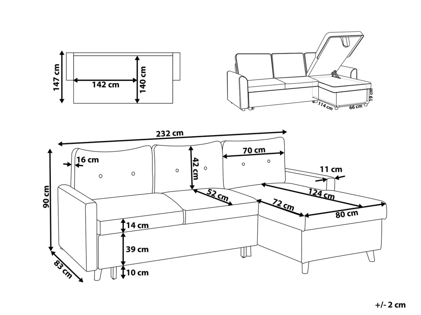 Divano letto angolare 4 posti FLAKK Tessuto Blu marino con contenitore Lato Sinistro