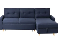 Divano letto angolare 4 posti FLAKK Tessuto Blu marino con contenitore Lato Sinistro