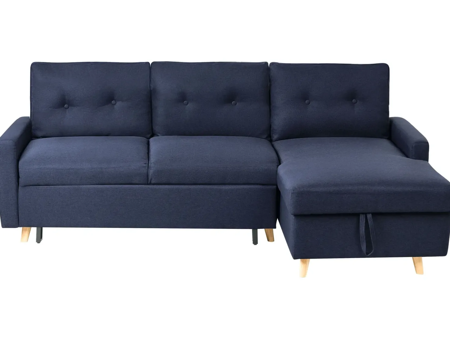 Divano letto angolare 4 posti FLAKK Tessuto Blu marino con contenitore Lato Sinistro
