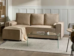 Divano letto angolare 3 posti EDANE Tessuto Beige con contenitore Lato destro
