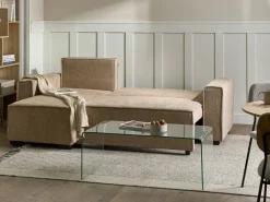 Divano letto angolare 3 posti EDANE Tessuto Beige con contenitore Lato destro