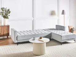 Divano letto angolare modulare 4 posti ABERDEEN Velluto Grigio chiaro Lato Sinistro