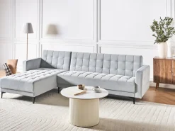 Divano letto angolare modulare 4 posti ABERDEEN Velluto Grigio chiaro Lato destro