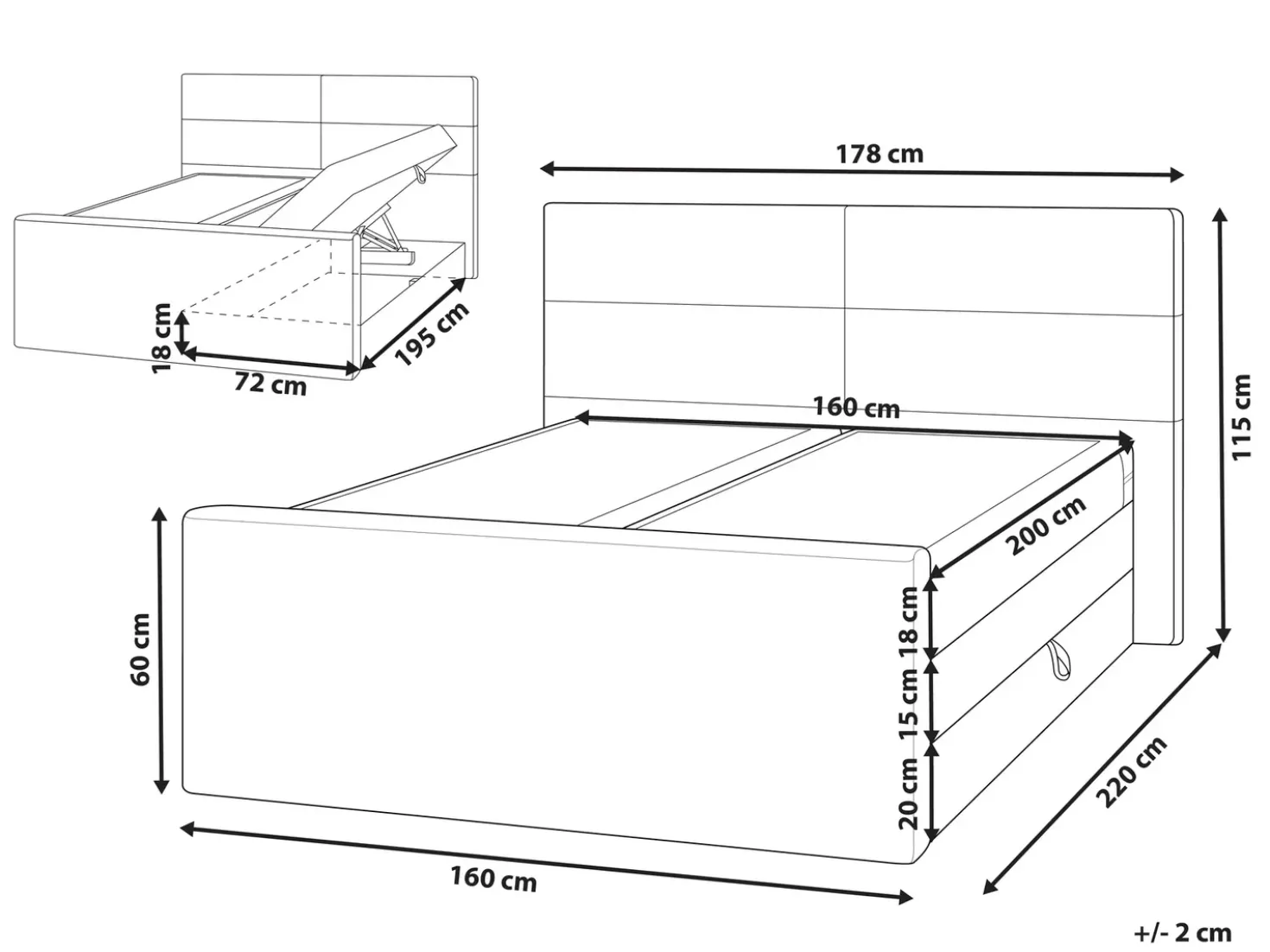 Divano letto con contenitore Tessuto ARISTOCRAT 160 x 200 cm Tortora