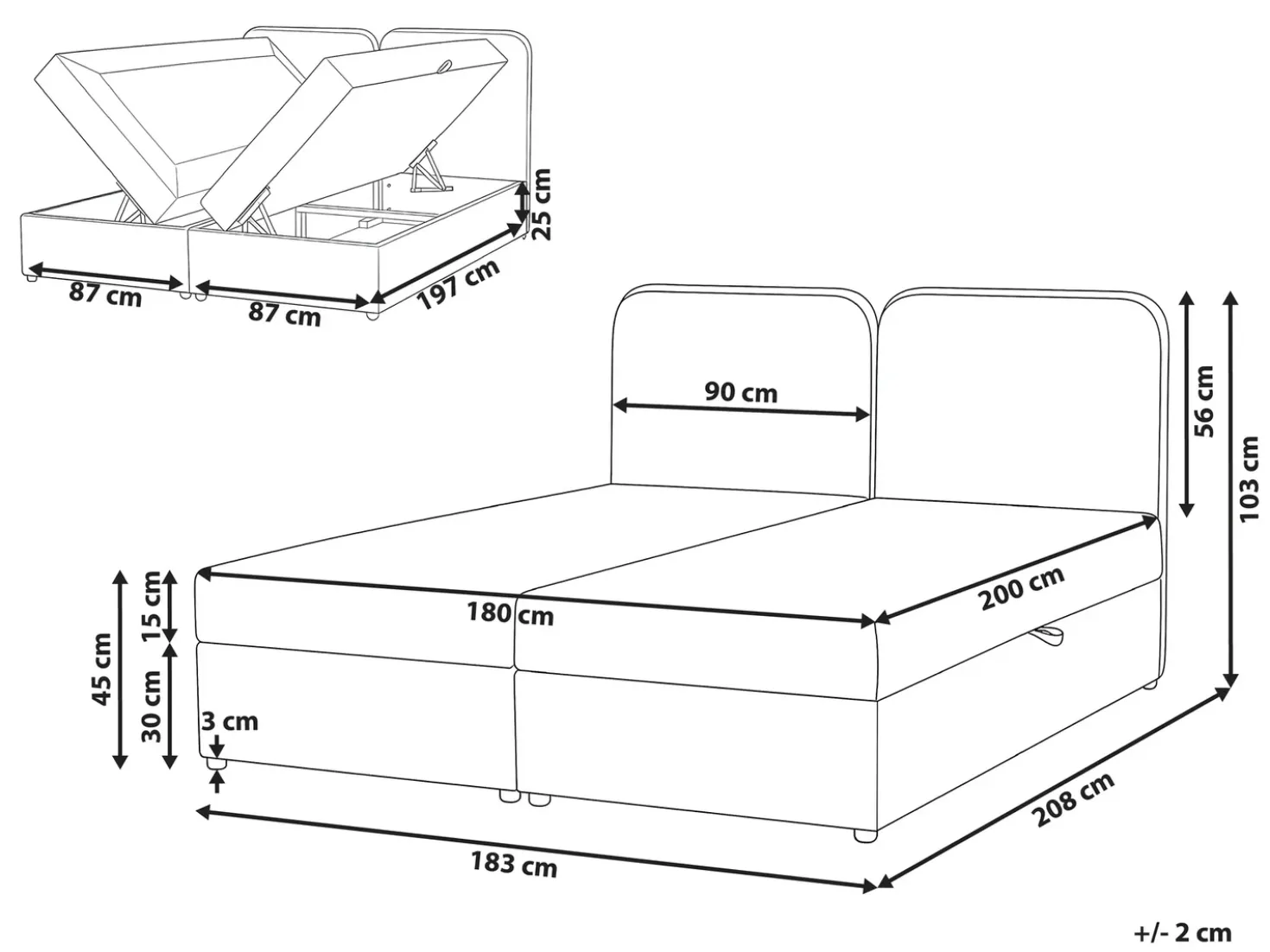 Divano letto con contenitore Tessuto CHANCELLOR 180 x 200 cm Tortora