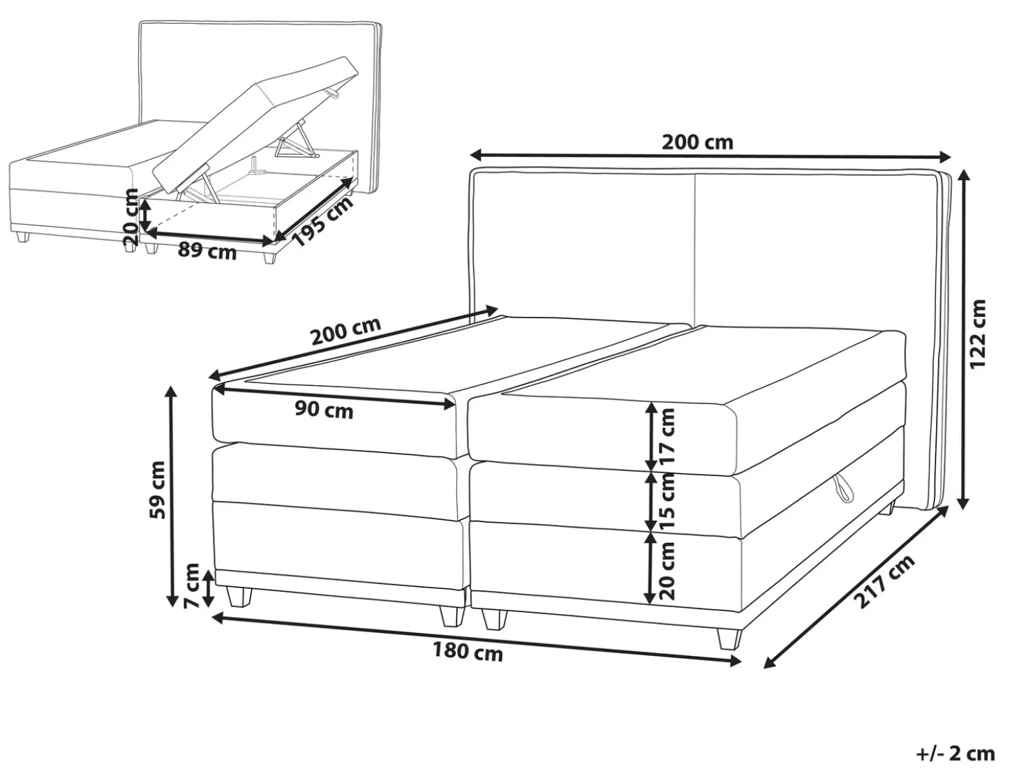 Divano letto con contenitore Tessuto DYNASTY 180 x 200 cm Tortora