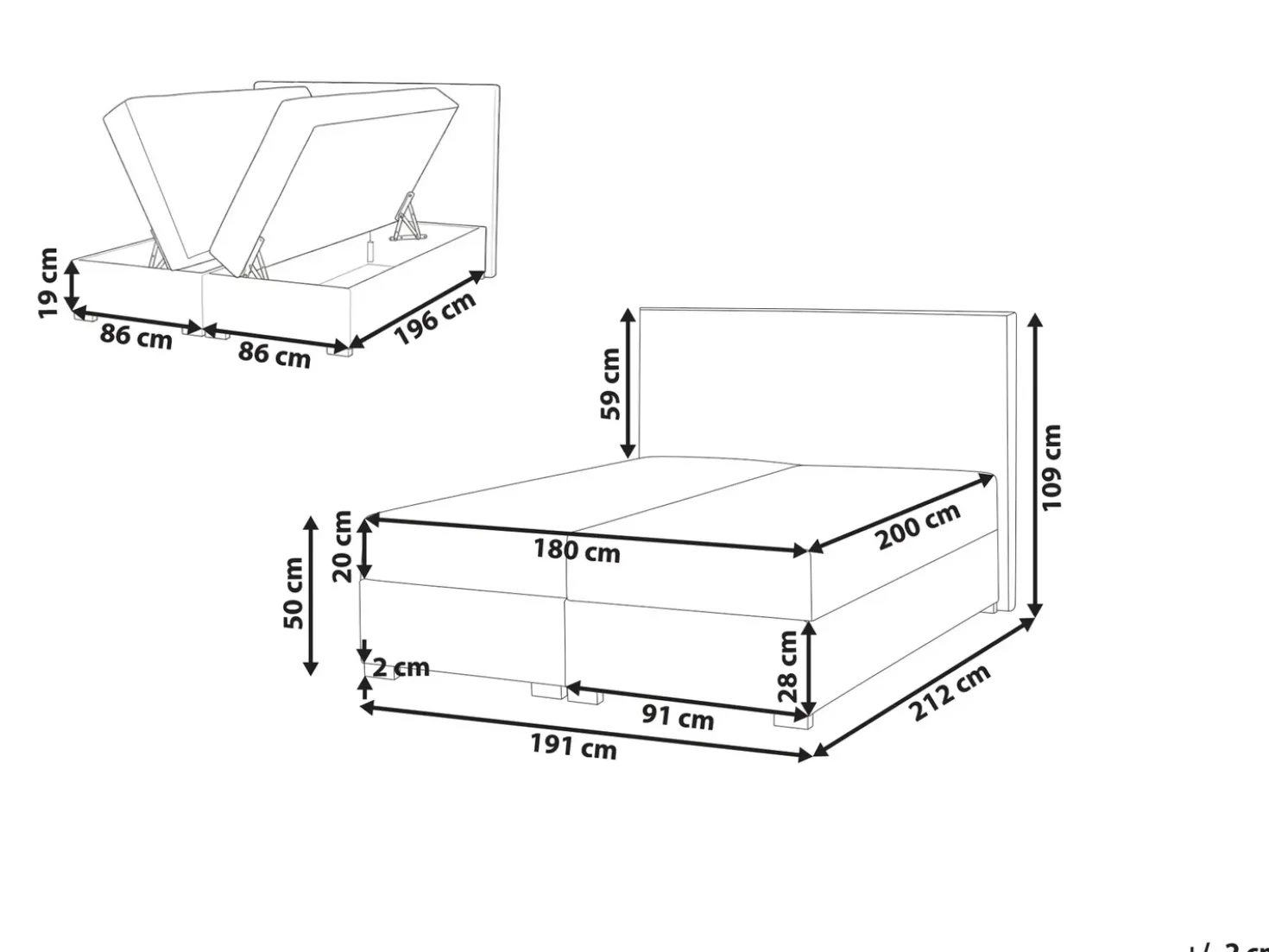 Divano letto con contenitore Tessuto MAJOR 180 x 200 cm Tortora