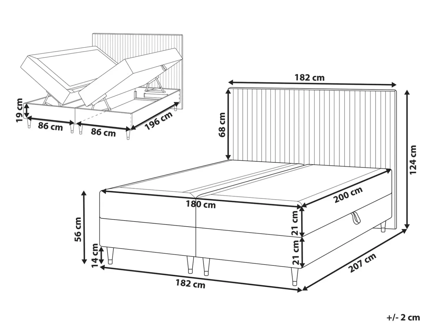 Divano letto con contenitore Velluto DAME 180 x 200 cm Bianco sporco
