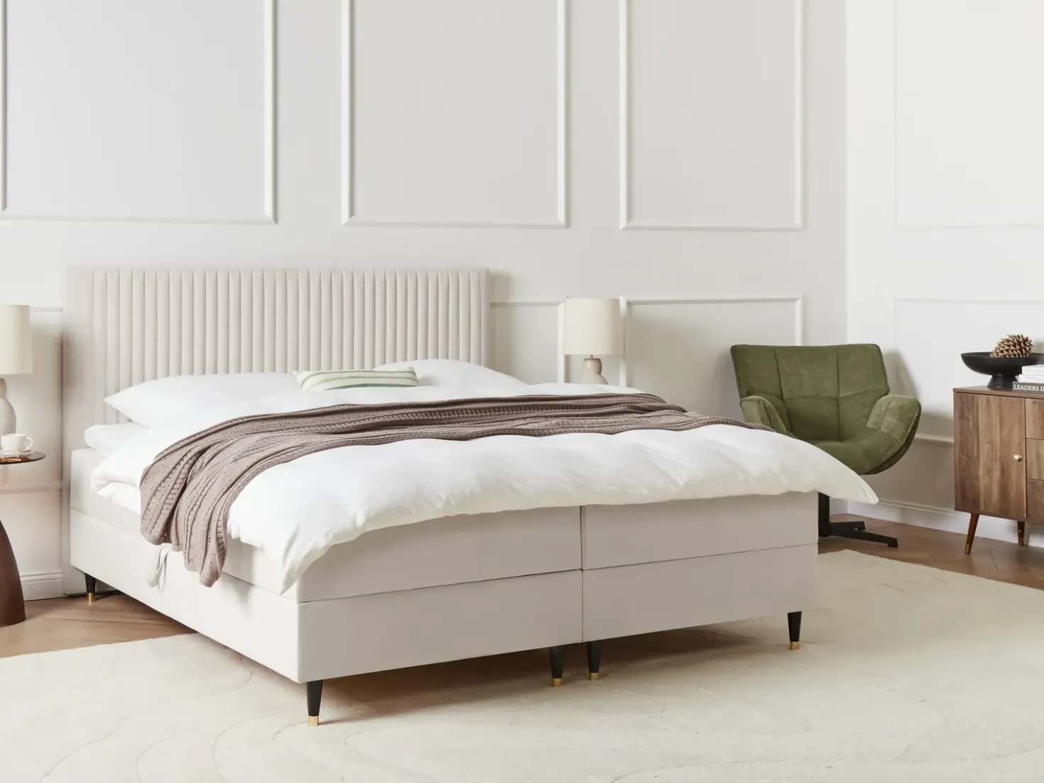 Divano letto con contenitore Velluto DAME 180 x 200 cm Bianco sporco