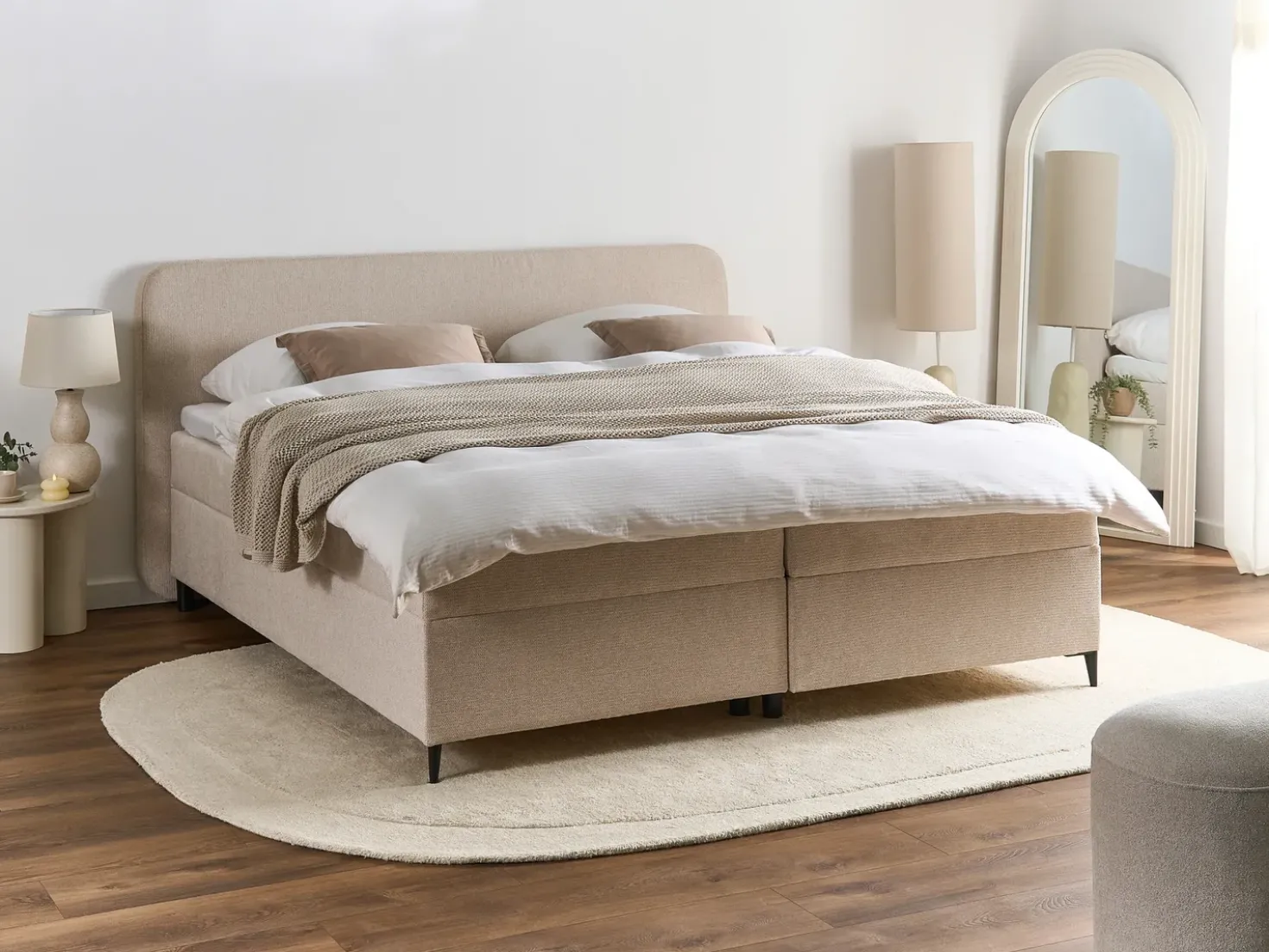 Divano letto con contenitore Tessuto REGENT 180 x 200 cm Beige chiaro