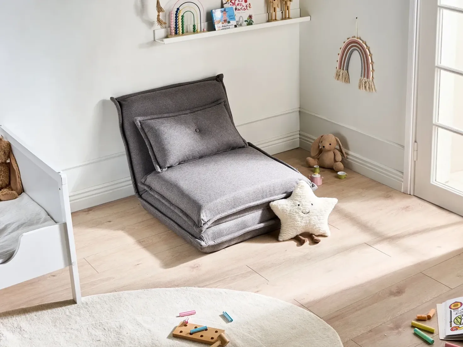 Divano letto singolo DELLEN Tessuto Grigio scuro
