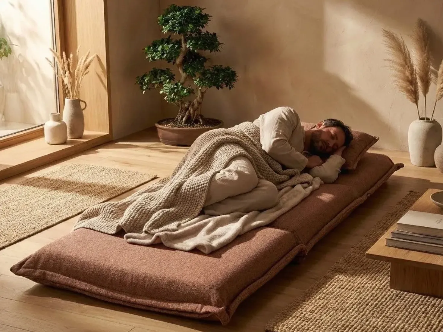 Divano letto singolo DELLEN Tessuto Marrone