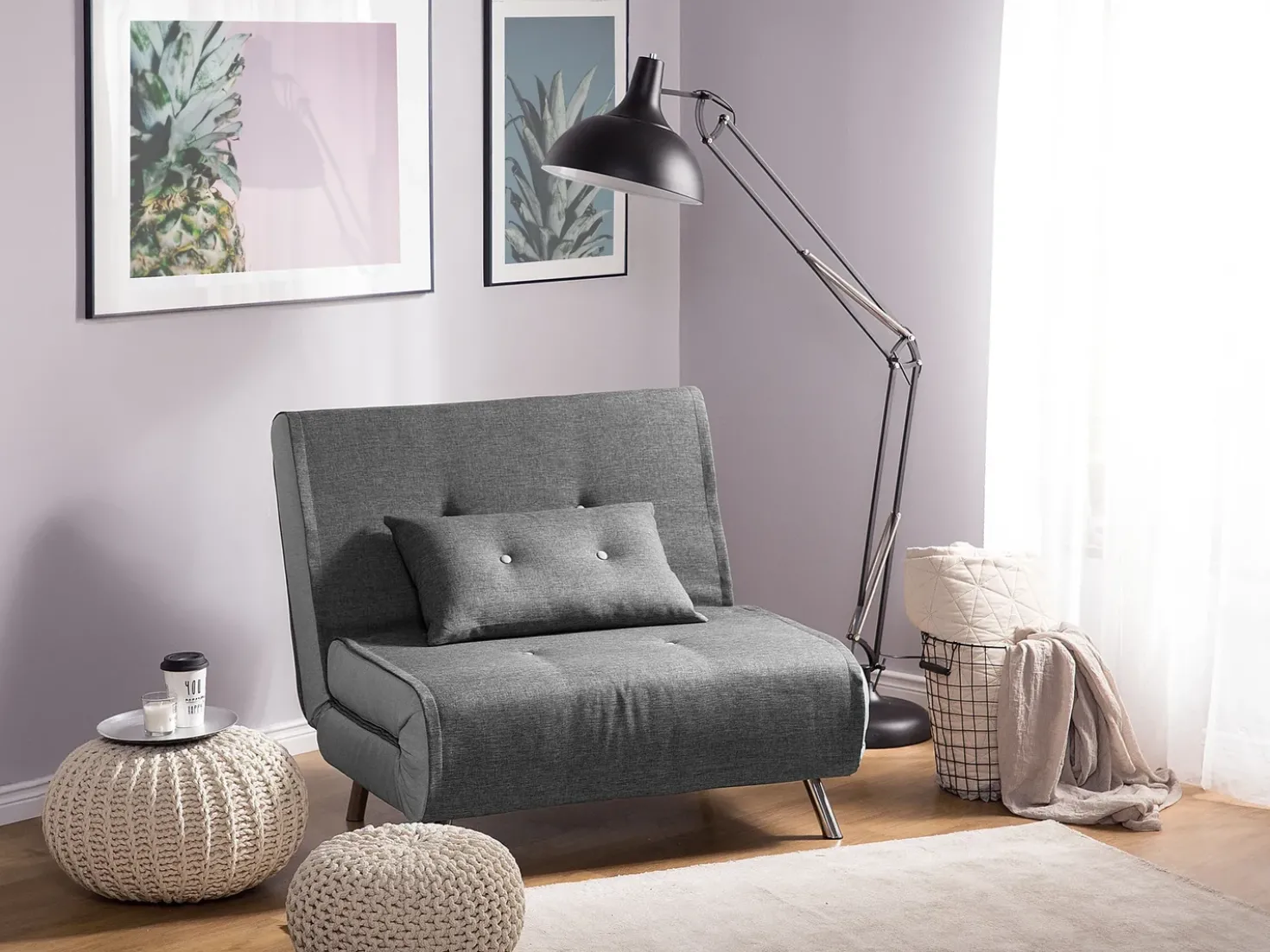Divano letto singolo FARRIS Tessuto Grigio scuro