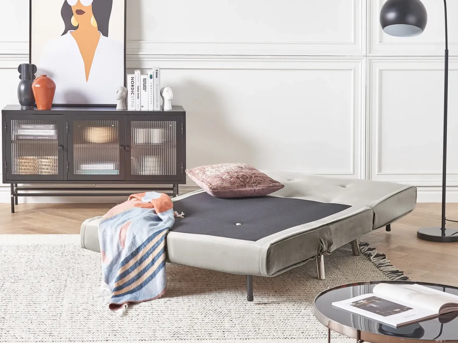 Divano letto singolo FARRIS Velluto Grigio chiaro
