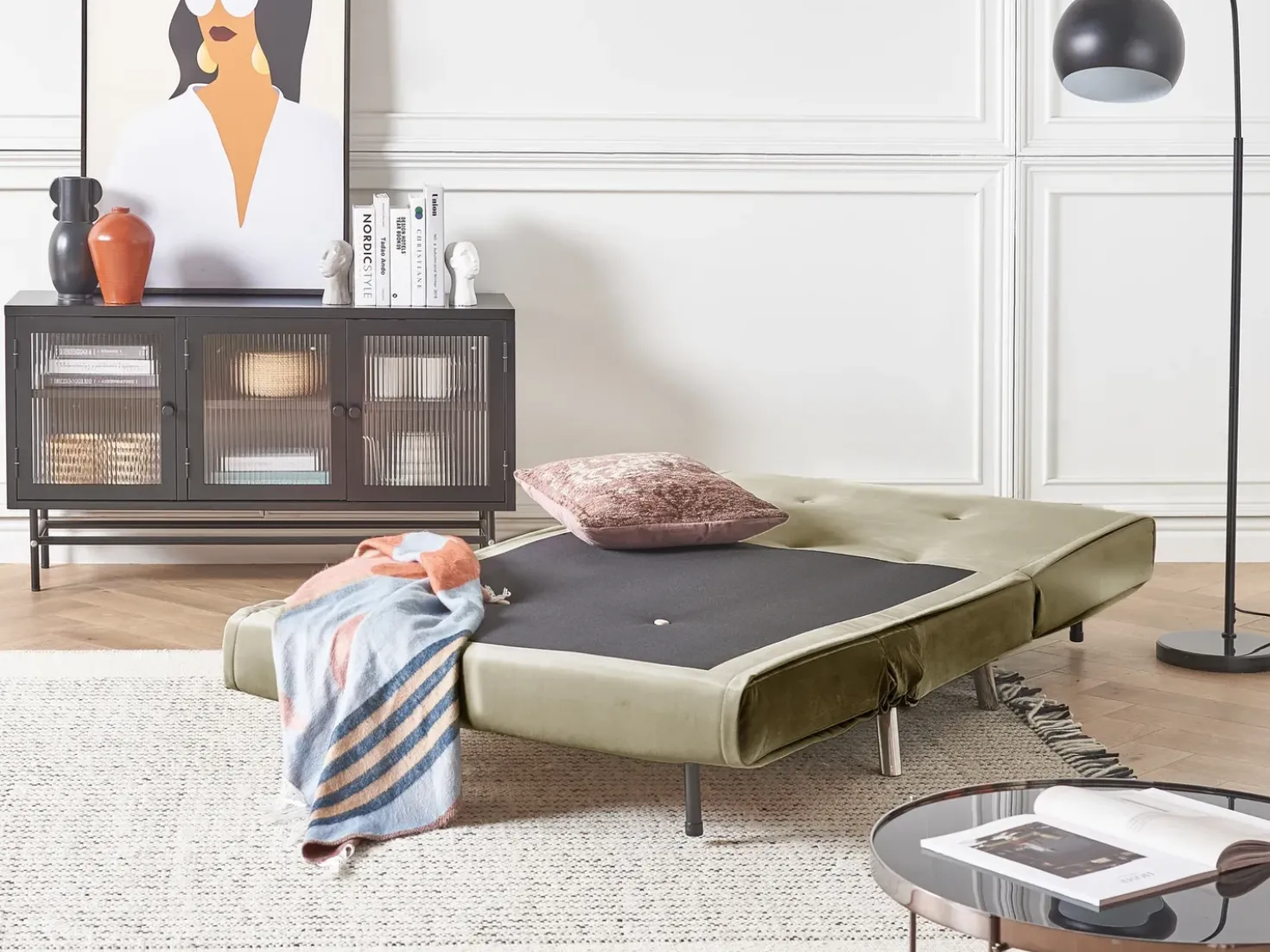 Divano letto singolo FARRIS Velluto Verde oliva