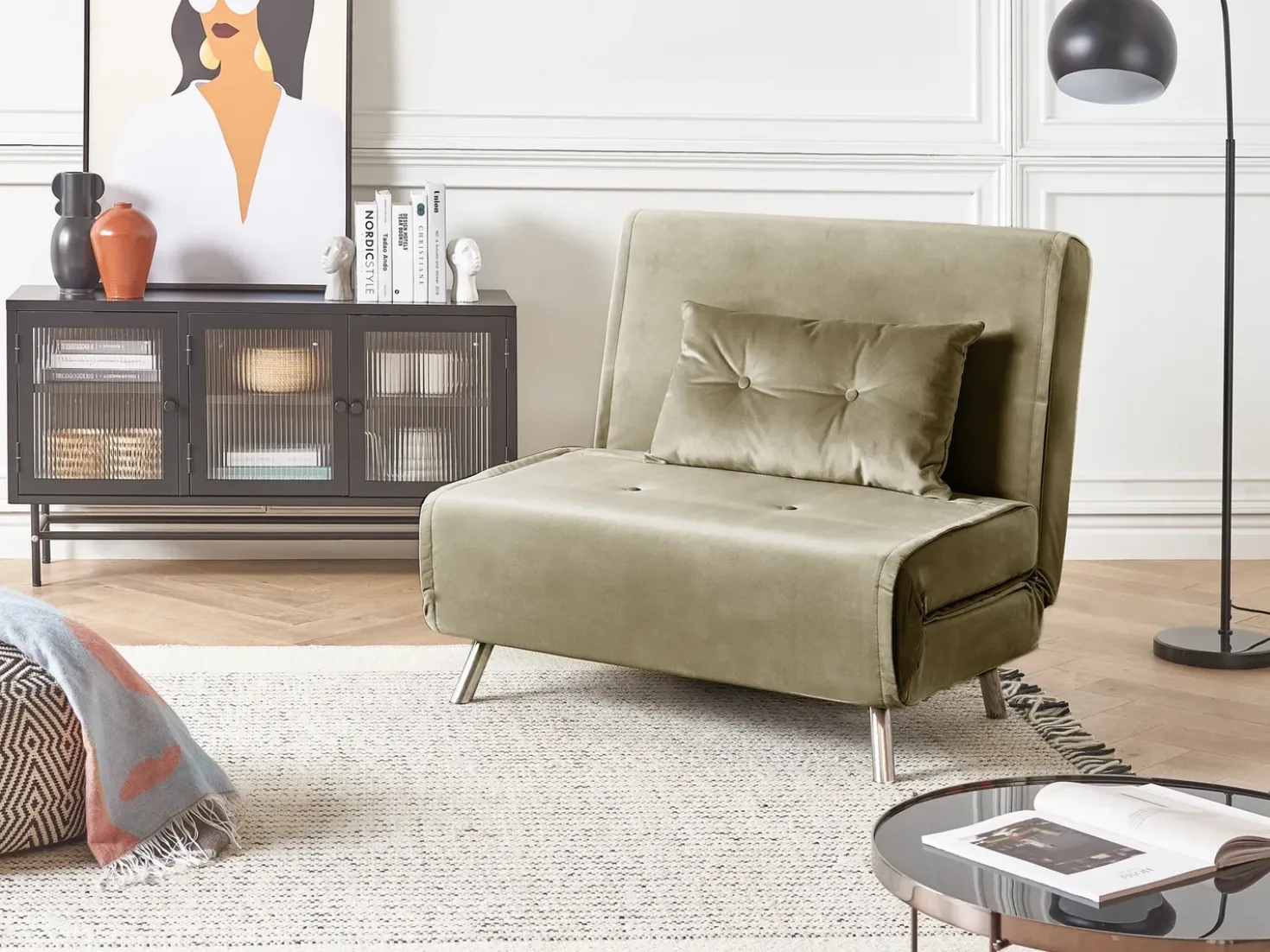 Divano letto singolo FARRIS Velluto Verde oliva