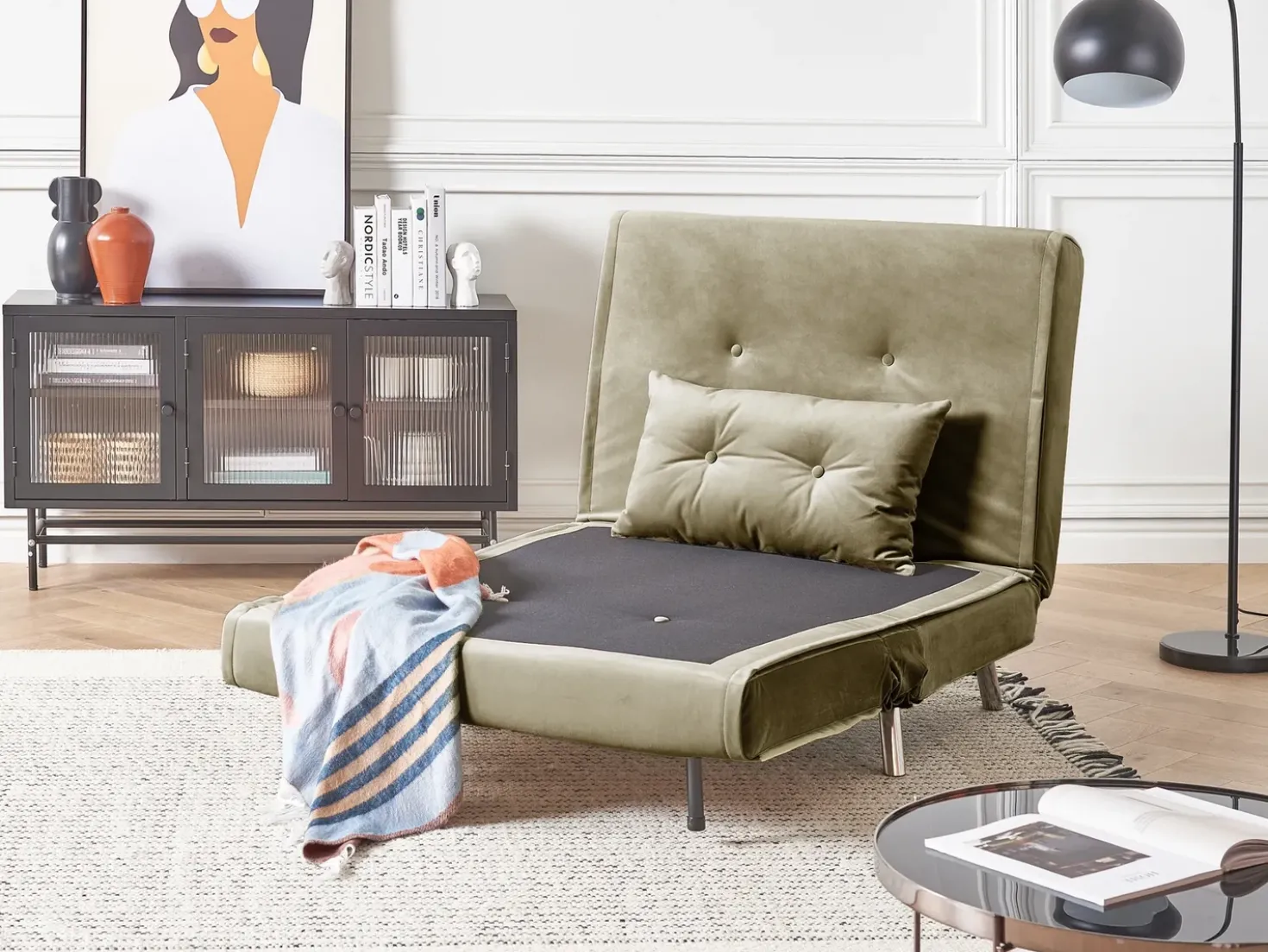 Divano letto singolo FARRIS Velluto Verde oliva