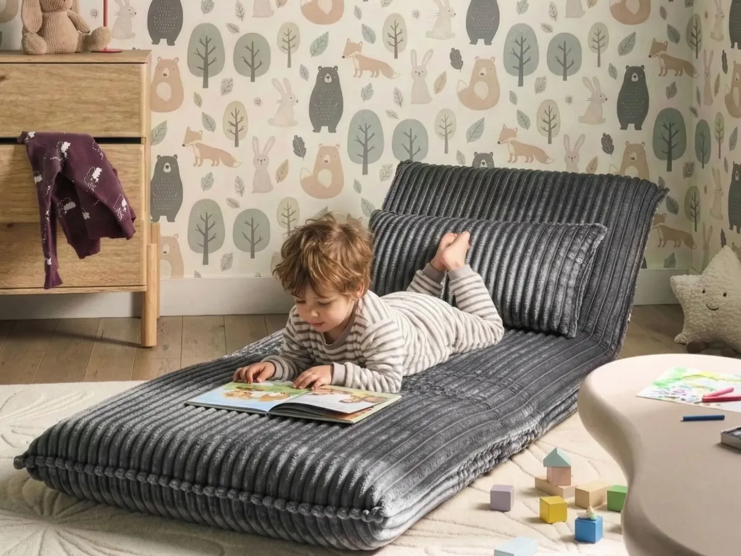 Divano letto singolo LYSEKIL Velluto a coste Grigio