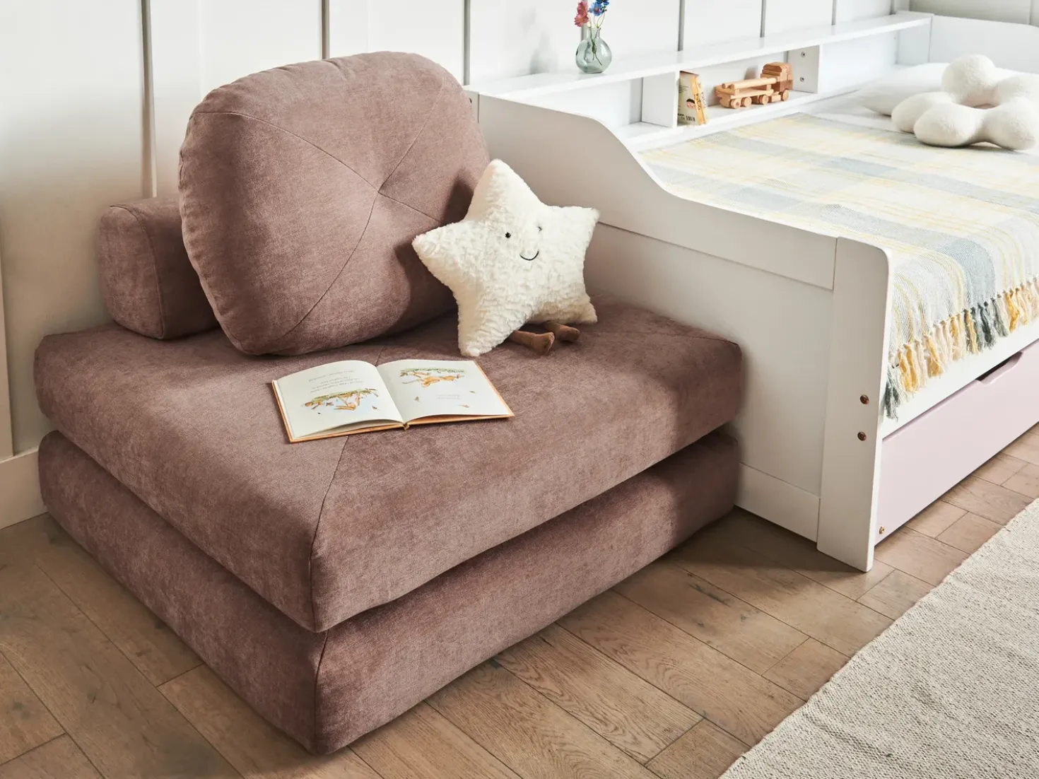 Divano letto singolo OLDEN Ciniglia Marrone