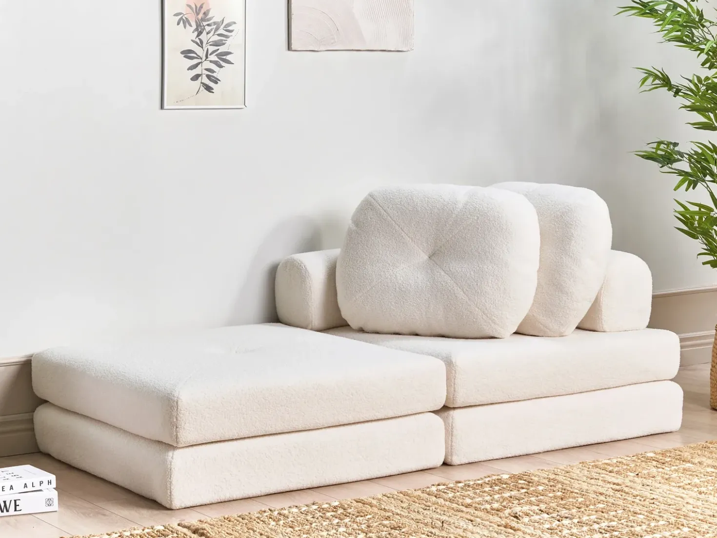 Divano letto singolo OLDEN Bouclé Bianco