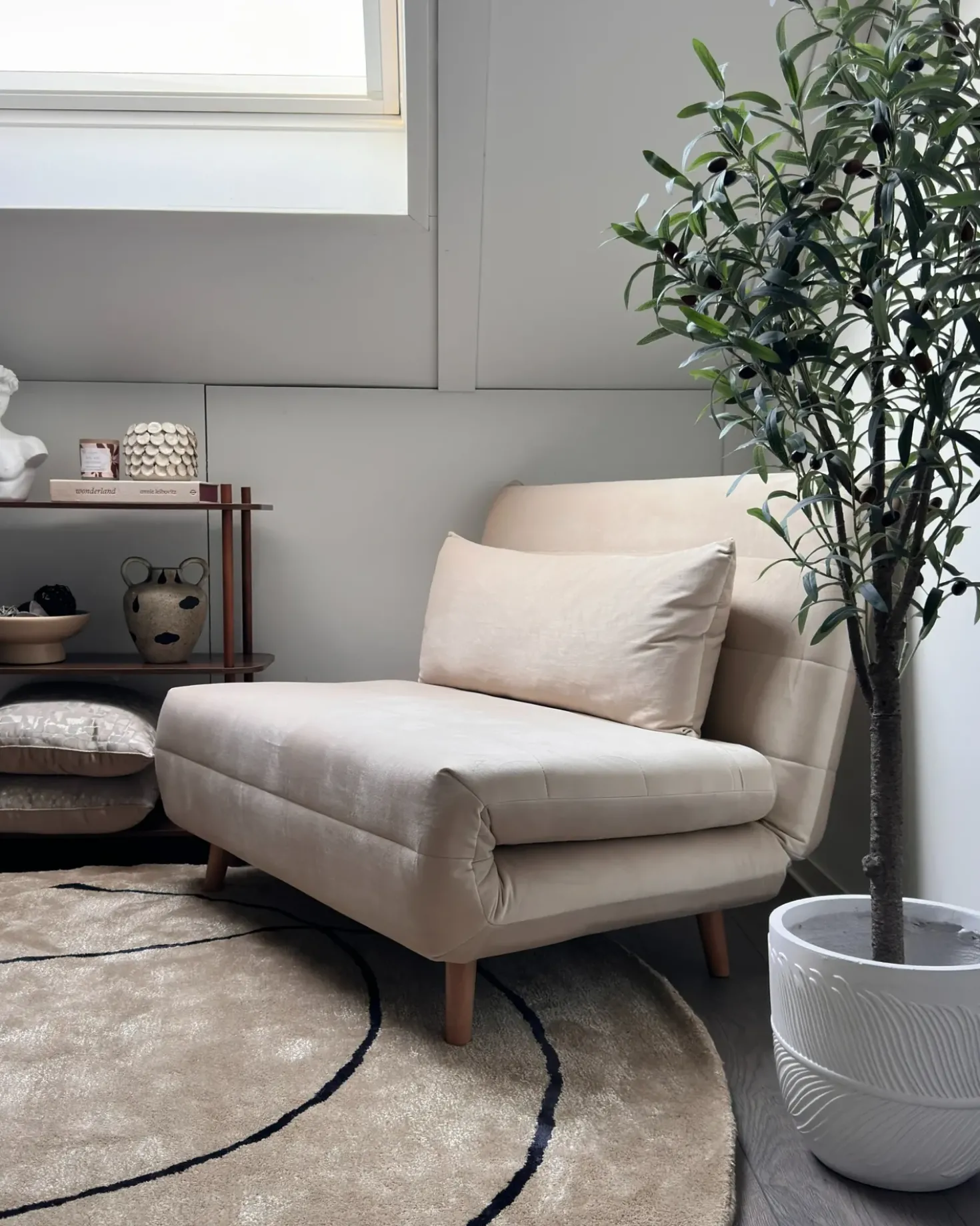 Divano letto singolo SETTEN Velluto Beige chiaro