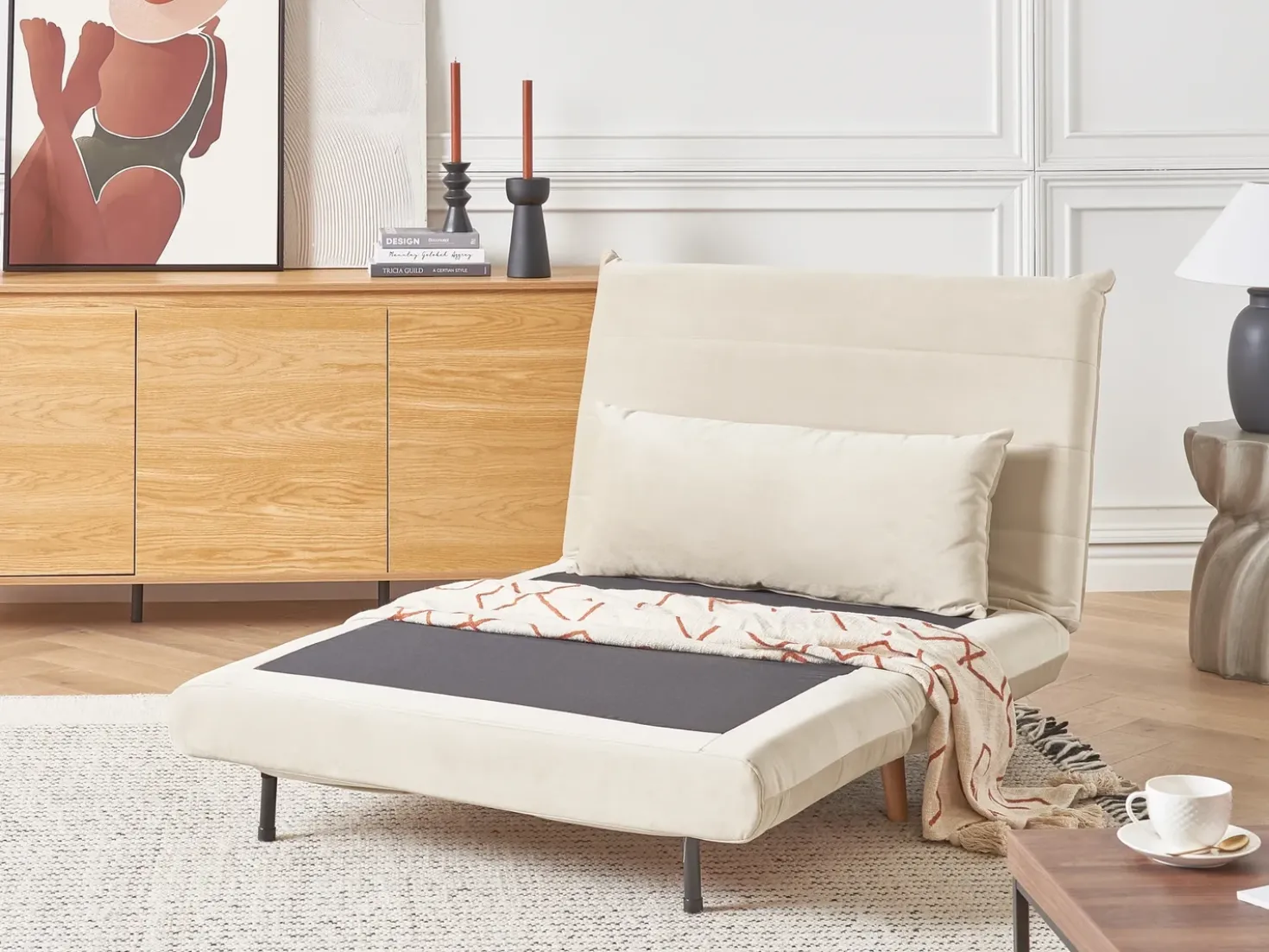 Divano letto singolo SETTEN Velluto Beige chiaro