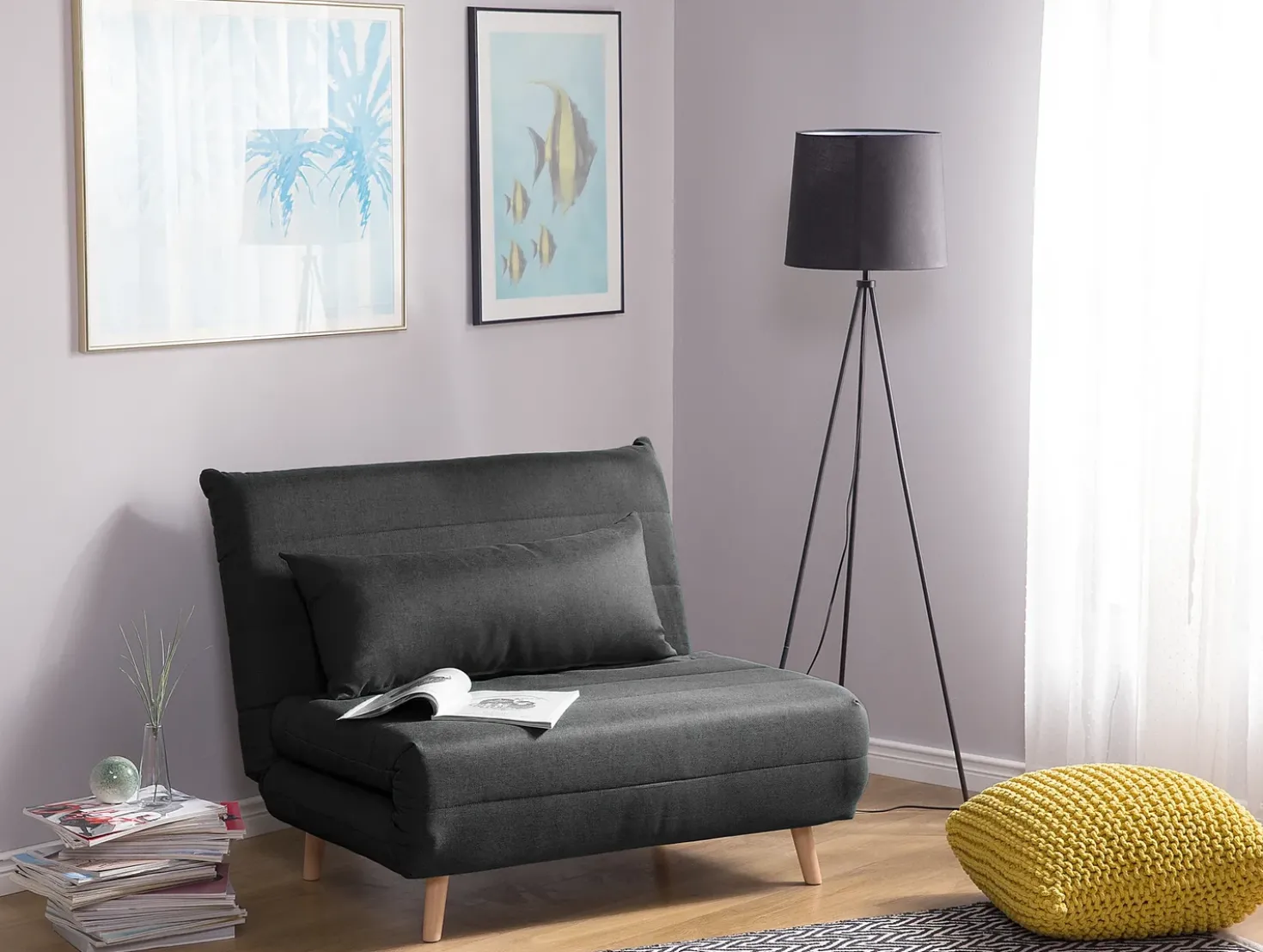 Divano letto singolo SETTEN Tessuto Grigio scuro