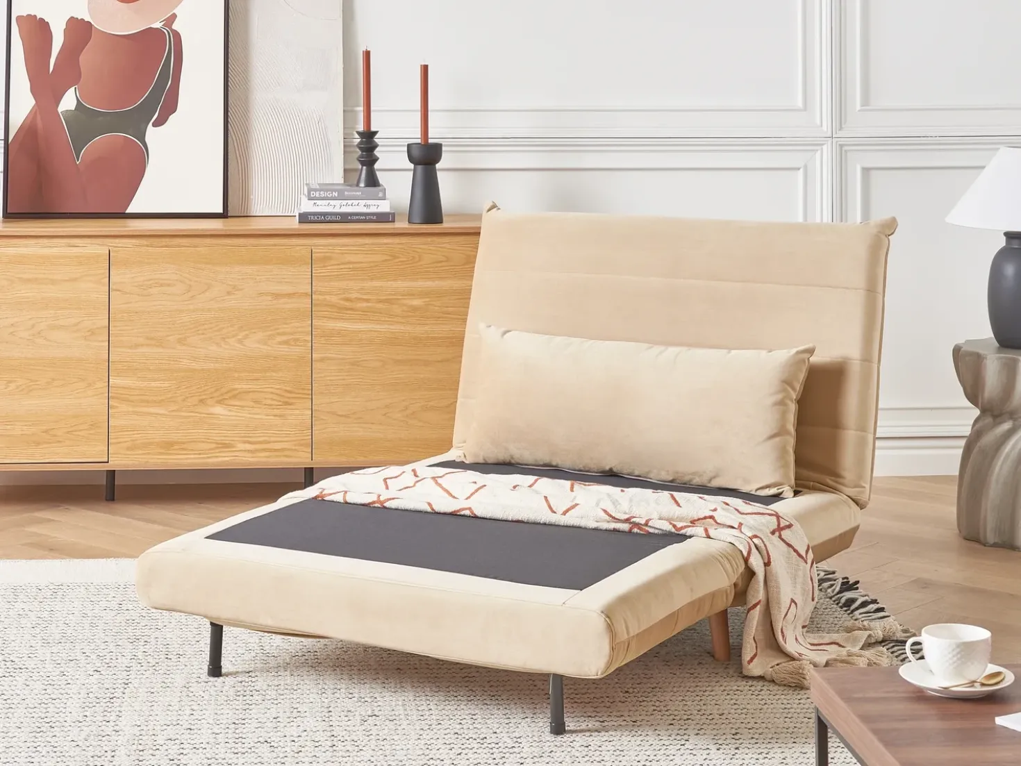 Divano letto singolo SETTEN Velluto Beige sabbia
