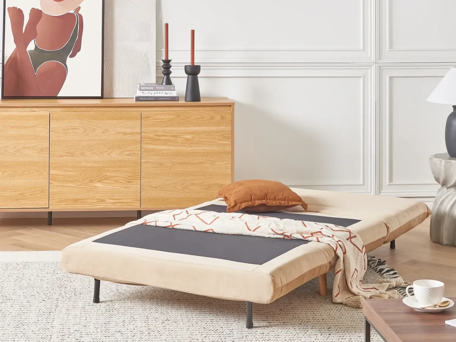 Divano letto singolo SETTEN Velluto Beige sabbia