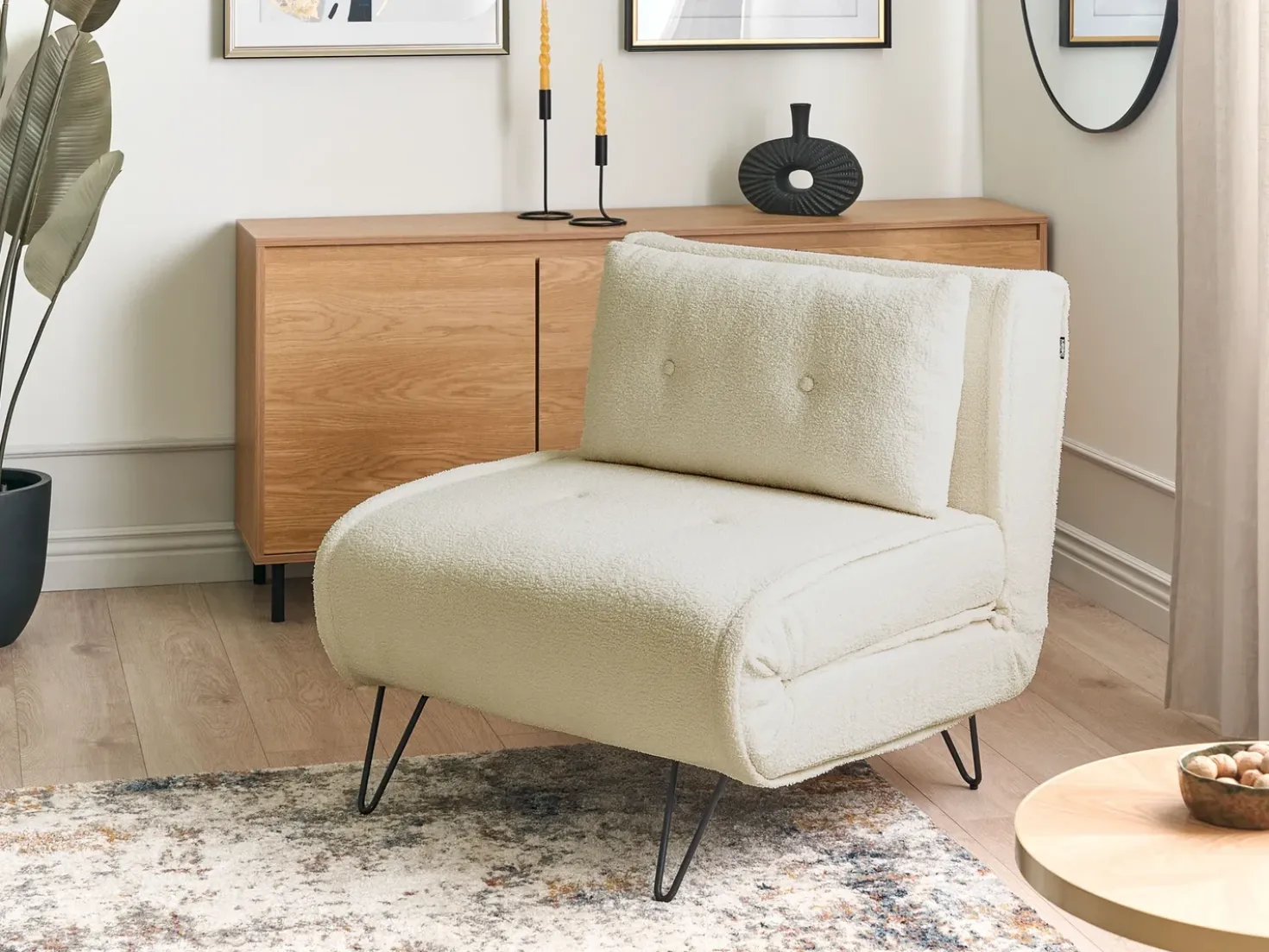 Divano letto singolo VESTFOLD Bouclé Bianco sporco