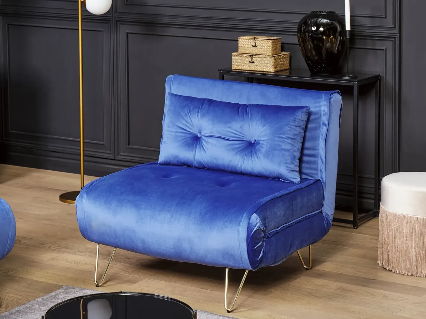 Divano letto singolo VESTFOLD Velluto Blu marino