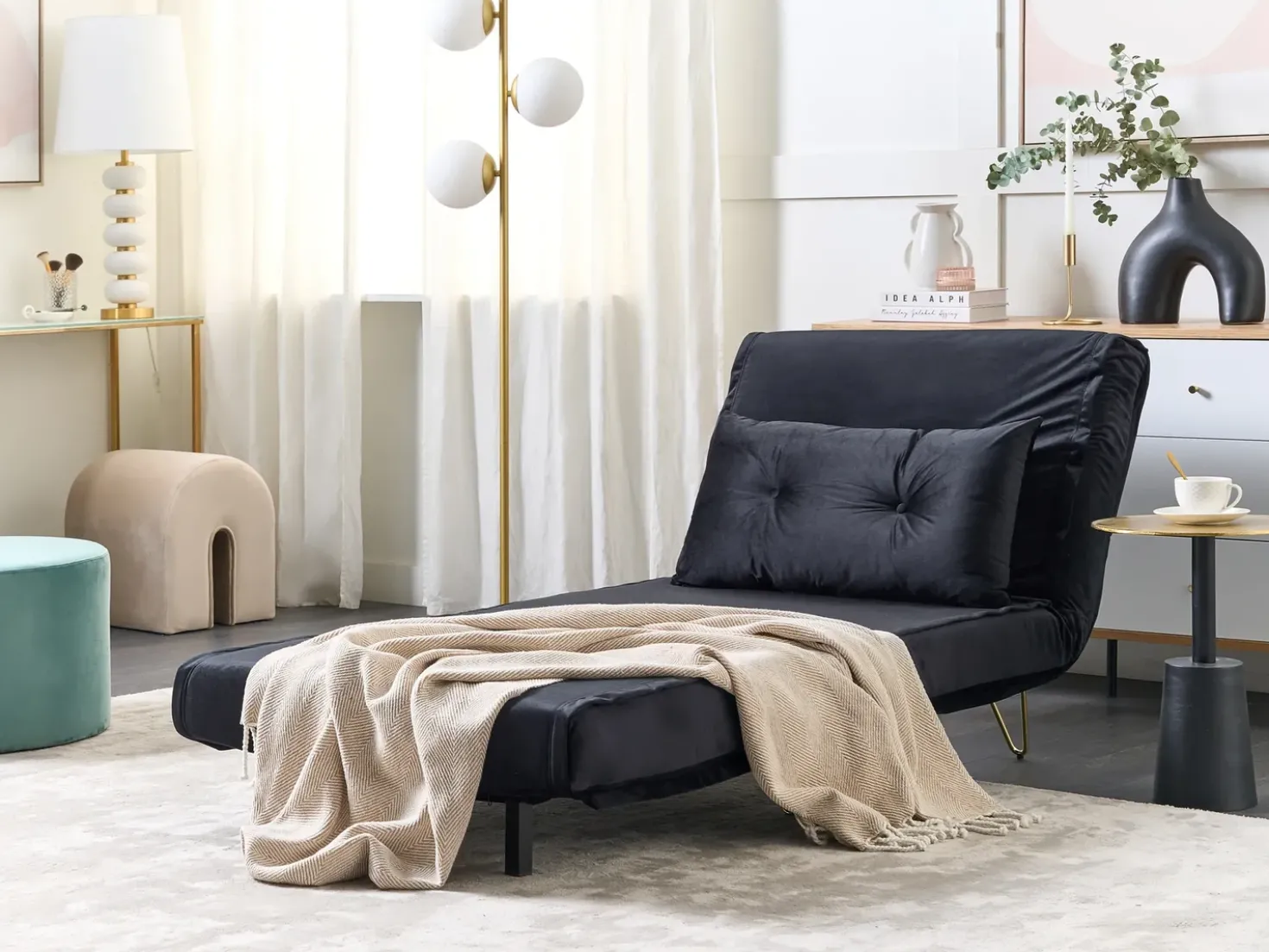 Divano letto singolo VESTFOLD Velluto Nero