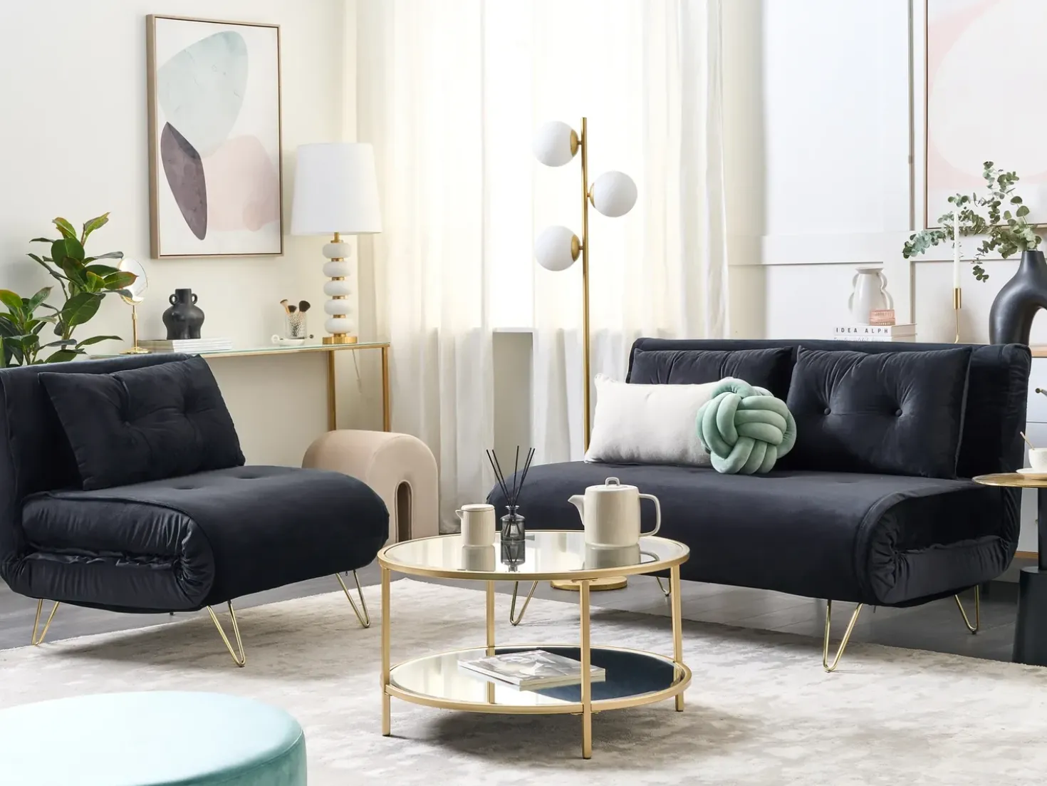 Divano letto singolo VESTFOLD Velluto Nero