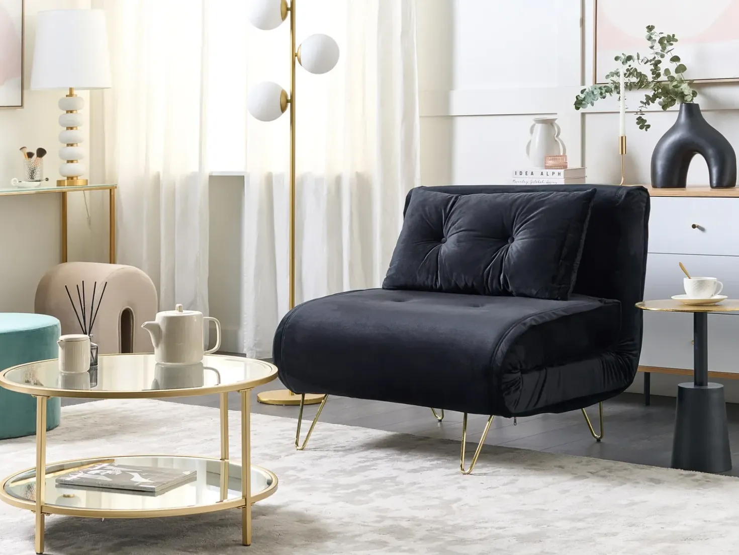 Divano letto singolo VESTFOLD Velluto Nero