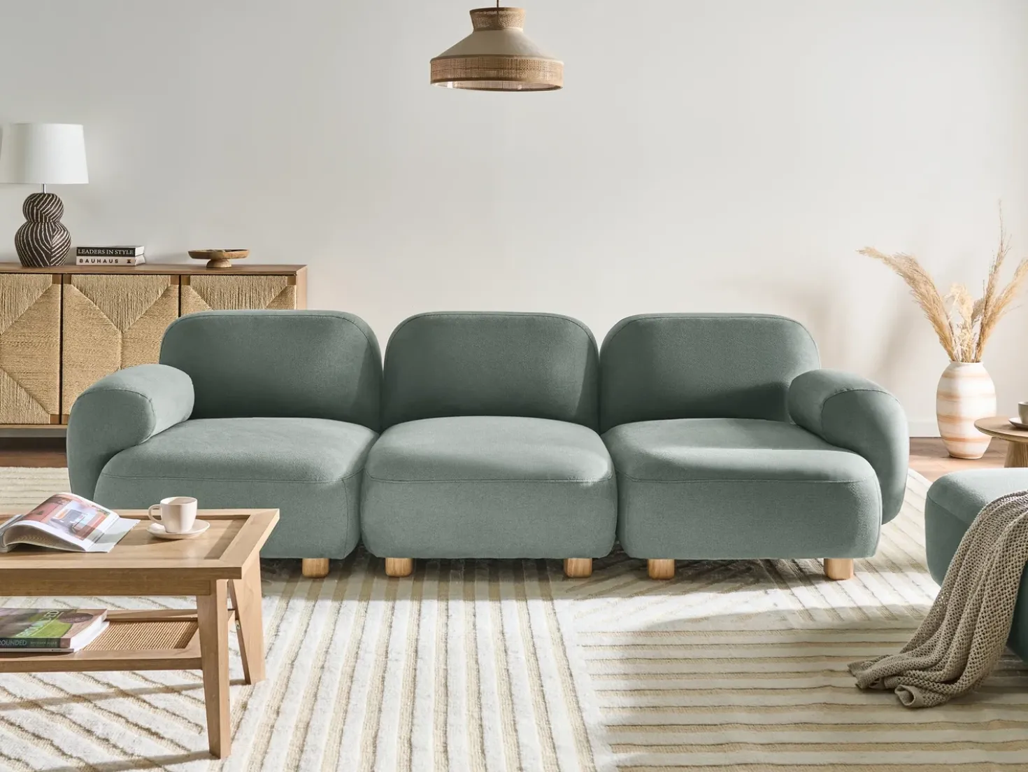 Divano modulare 3 posti AMLI Tessuto Verde chiaro