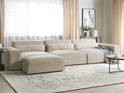 Divano modulare 3 posti HELLNAR Velluto Beige chiaro con ottomana