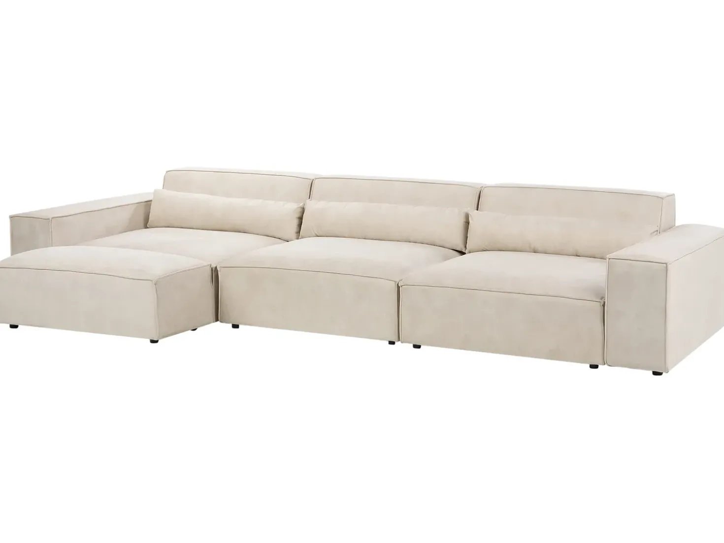 Divano modulare 3 posti HELLNAR Velluto Beige chiaro con ottomana