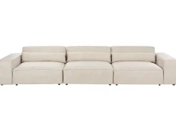 Divano modulare 3 posti HELLNAR Velluto Beige chiaro con ottomana