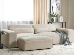 Divano modulare 3 posti HELLNAR Velluto Beige chiaro con ottomana
