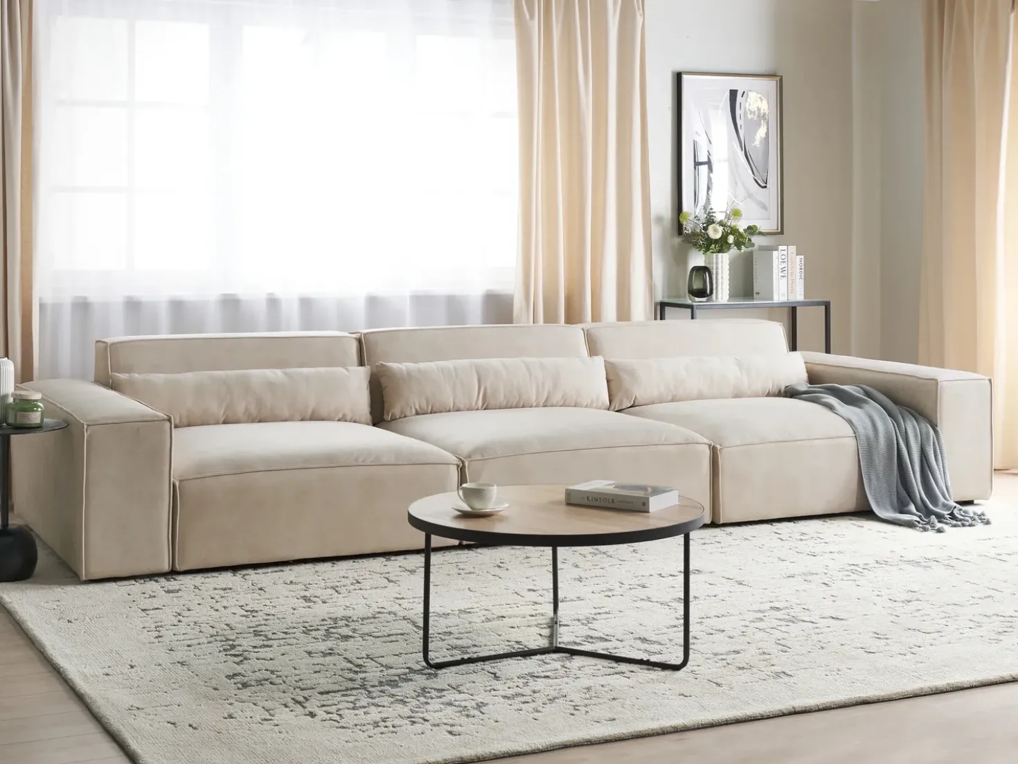 Divano modulare 3 posti HELLNAR Velluto Beige chiaro