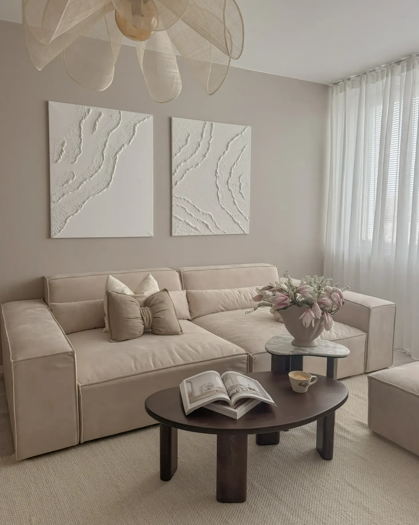 Divano modulare 3 posti HELLNAR Velluto Beige chiaro