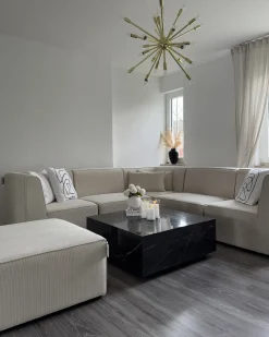 Divano modulare 3 posti LEMVIG Velluto a coste Beige chiaro con ottomana
