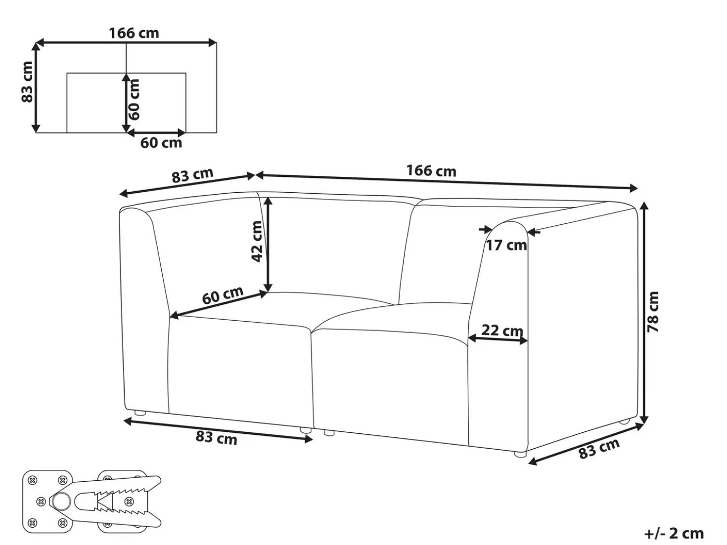 Divano modulare 2 posti LEMVIG Velluto a coste Beige chiaro